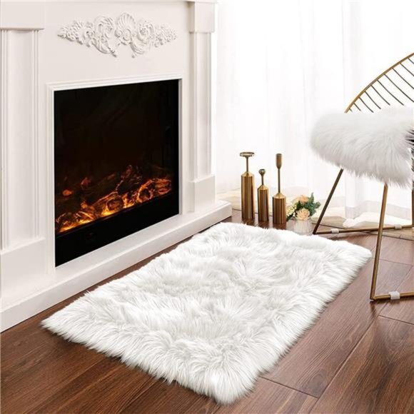 White Sheepskin Rug 2x3 FauxFur Sheepskin Rug for LivingRoom Fluffy Washable Rug - Picture 1 of 7